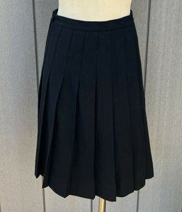 Vtg Black Pleated Skirt High Waisted Wool Lined Side Zip Sz 8 USA Secretary Look